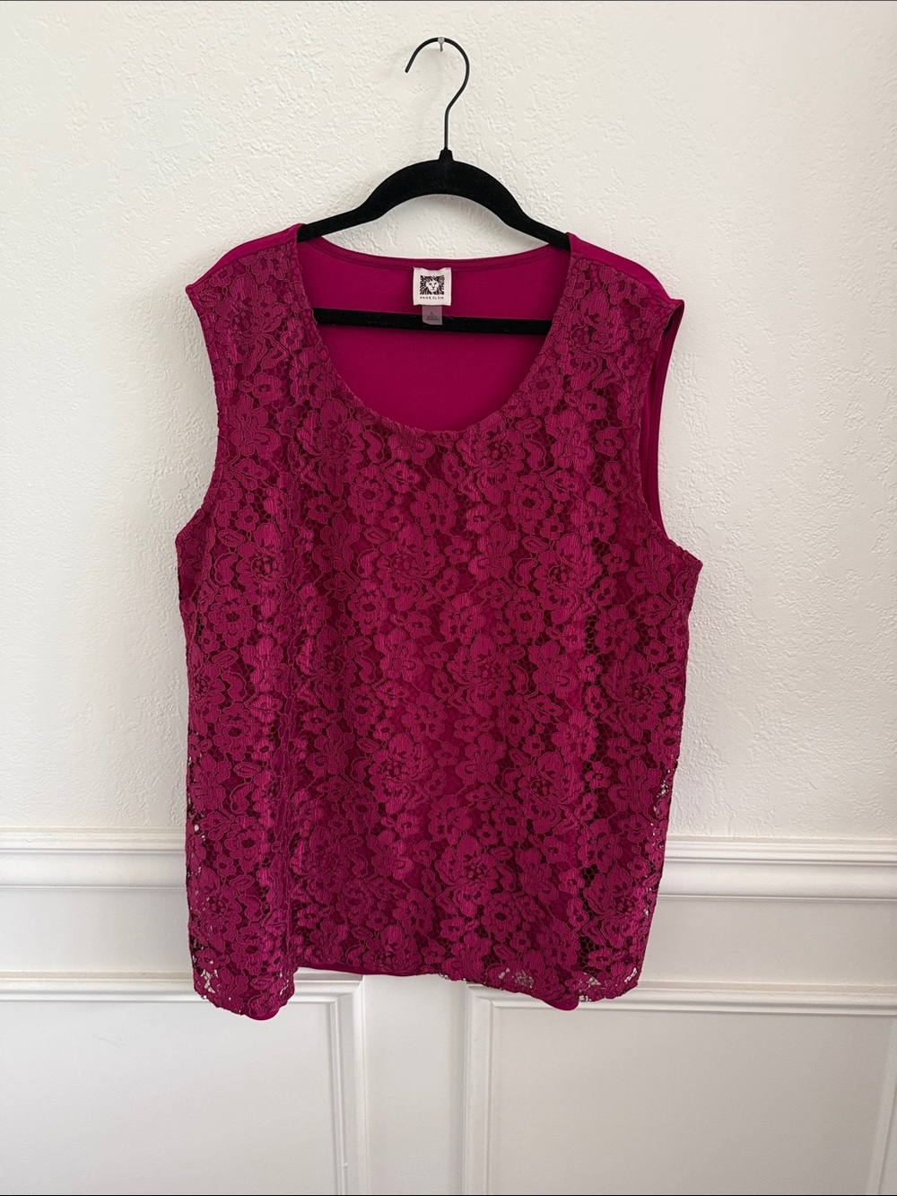 Anne Klein Magenta Floral Lace Scoop Neck Camisole